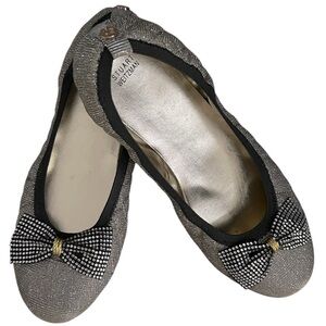 Stuart Weitzman Metallic Quilted  Ballet Flats with Sparkles and Bows